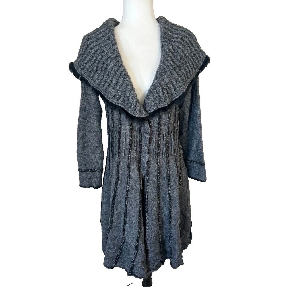 JOSEPH RIBKOFF Long Cardigan Sweater Size 10 Gray Alpaca Wool Fit and Flare